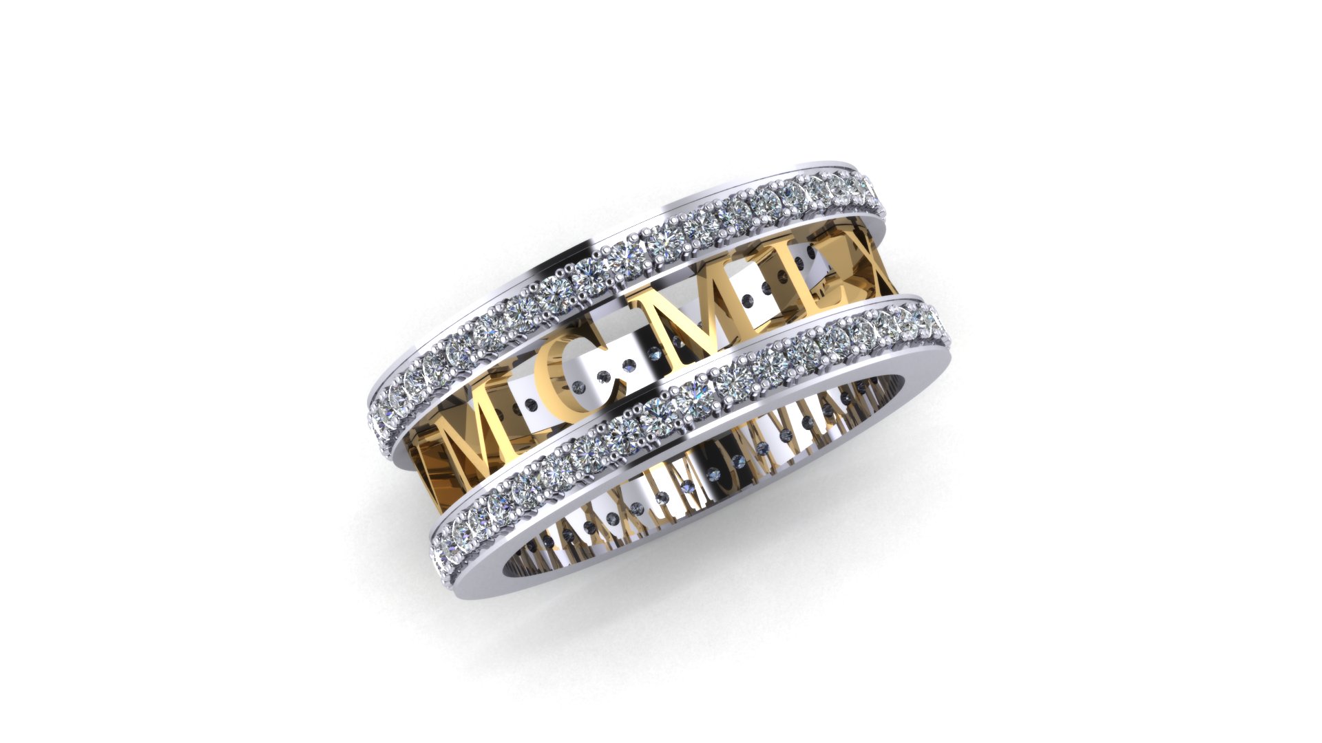 18ct white Gold Roman Letter Ring